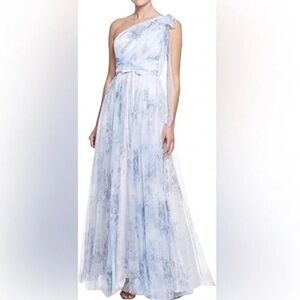 Chic One-Shoulder Light Blue Dress marchesa